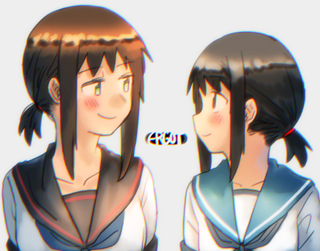 fubuki (kancolle) multiple girls school uniform 2girls serafuku sailor collar dual persona short ponytail  illustration images