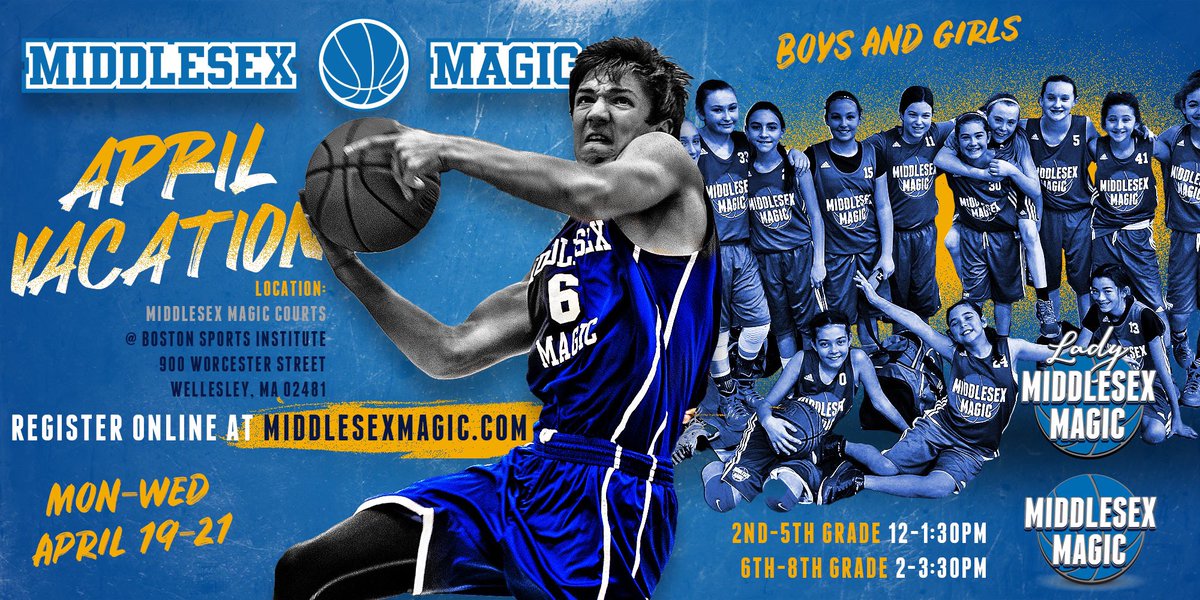 MiddlesexMagic's tweet photo. 🚨🚨Middlesex Magic April Vacation clinics for girls and boys, 2nd-8th grade at Boston Sports Institute in Wellesley!! Visit our website to register today!! https://t.co/mGcTezr4sV
#WorkHardHaveFunGetBetter #MagicFamily 🔵⚪️⚫️ https://t.co/6q7EiiMUqn
