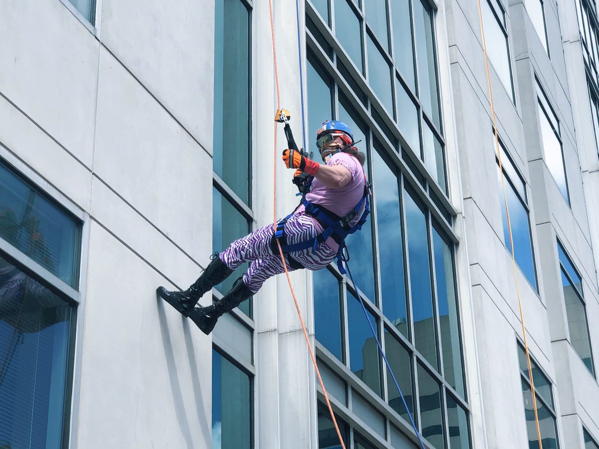 SpOlympicsMD's tweet photo. More than 40 rappellers went #OverTheEdgeMD today for the 8,716 athletes of SOMD! These adrenaline junkies not only scaled 16 stories but also helped raise $52,500! Thank you to everyone who assisted in any way and made today a great day to #ExperienceInclusion https://t.co/mGQn40XRqP