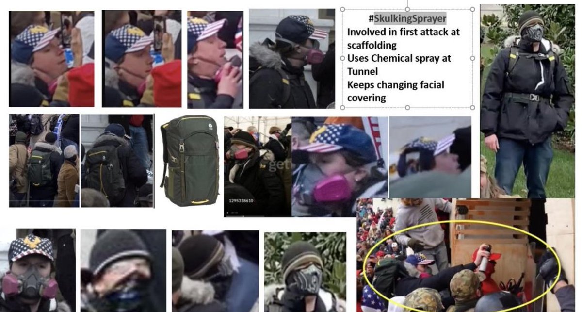 Please share across all platforms. Do you Know this person?? Please contact the FBI with photo 330 as a reference Please do not post names on social media #SkulkingSprayer #DCRiots #CapitolRiots More info seditionhunters.org/skulkingspraye…