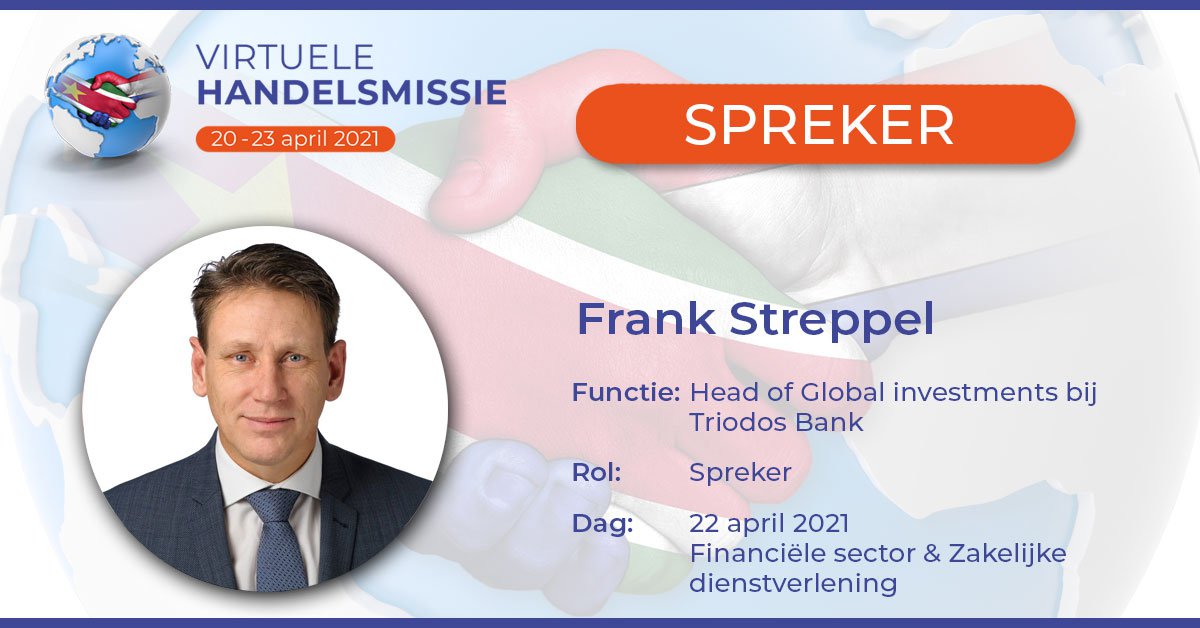 Een van de sprekers op de 3e dag van de Virtuele Handelsmissie, Frank Streppel. 

#virtuelehandelsmissie #virtualevent #Nederland #Suriname