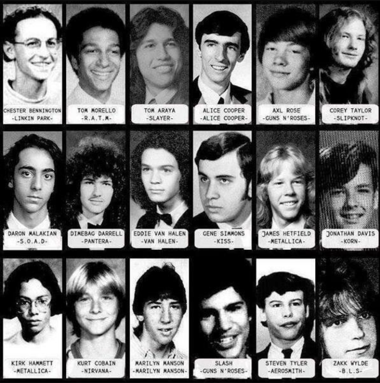BoredWeb3's tweet image. Yearbook pictures of rock icons.