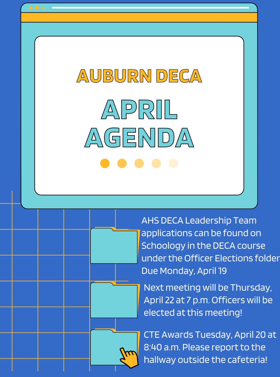 auburn_DECA's tweet photo. Please read Mrs. Fargason’s emails on Schoology for more information!

#ALDECA https://t.co/UupqIRpG81
