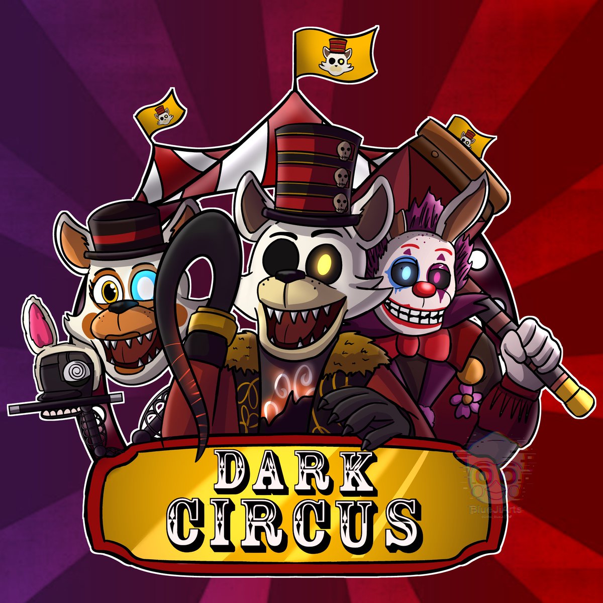 I made a logo for the Dark Circus video!🎪🎪 Retweets are appreciated!❤️  Check out the video here! https://t.co/vY9cdZ99gr #FNAF  #FiveNightsAtFreddys #FNAFAR #RingmasterFoxy #MagicianMangle  #ClownSpringtrap, image size:1200x1200