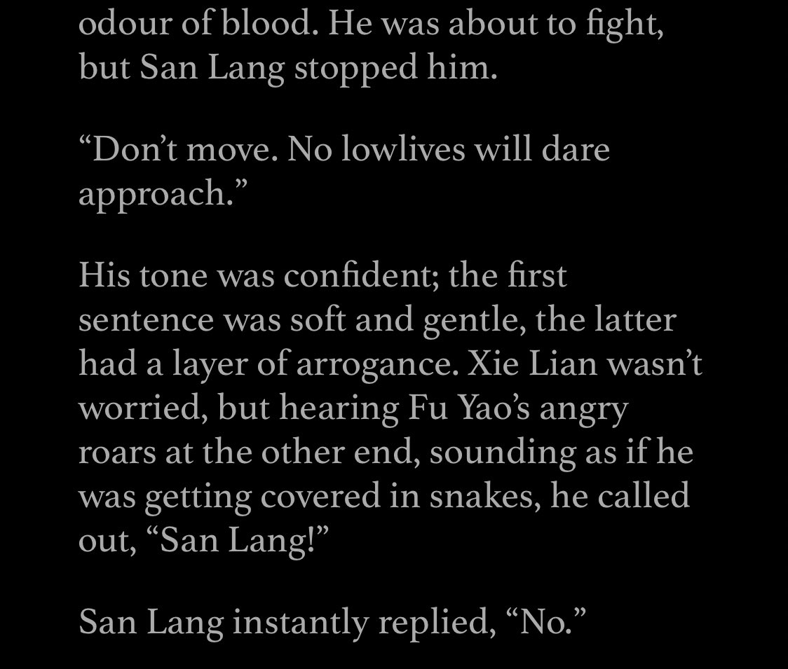 love the contrast between when san lang addresses xie lian vs when he addresses others. its like he has two moods; xie lian and everyone else