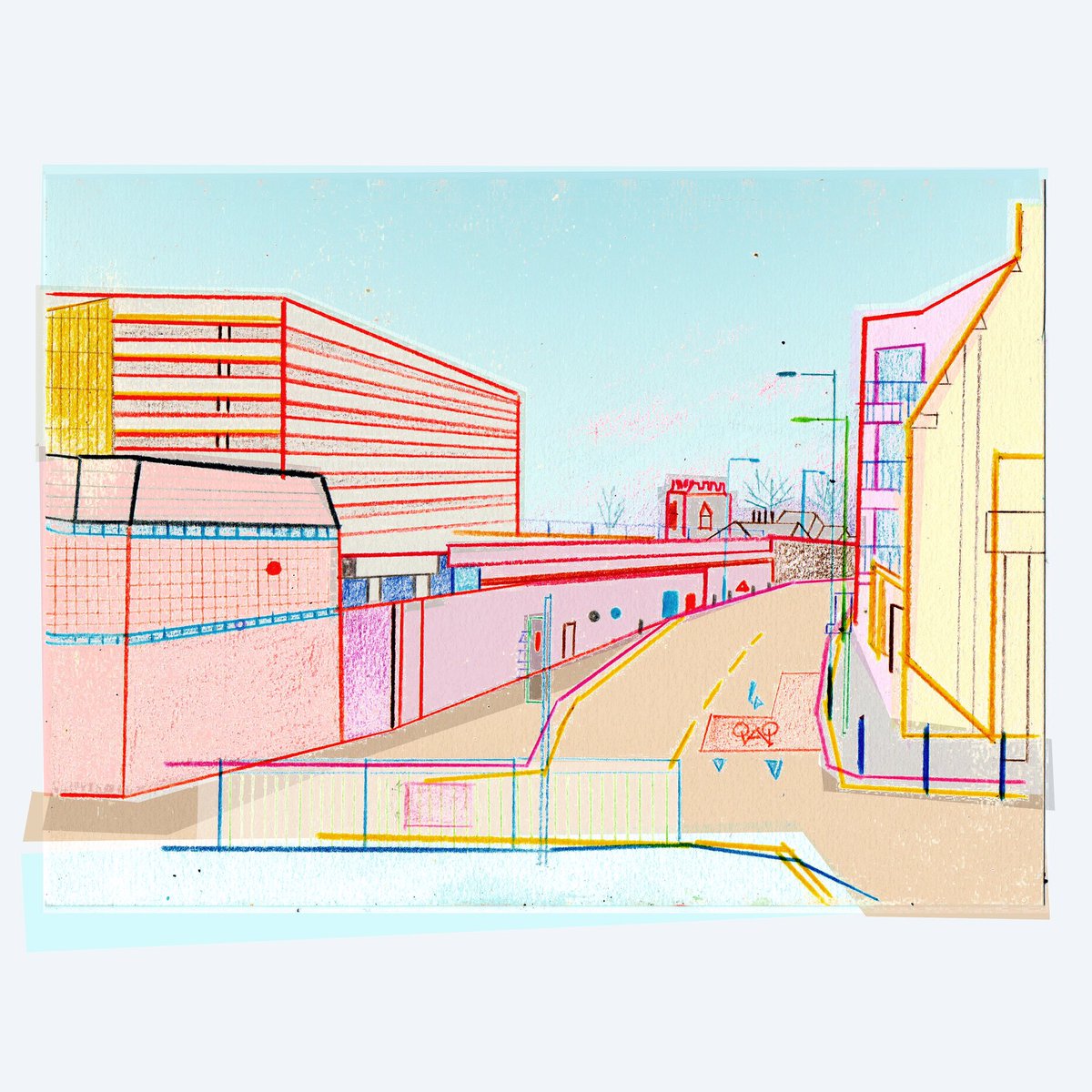 neildavison1969's tweet photo. Added some colour to this drawing I did a few weeks back. It’s the junction where Magpie Road meets Magdalen Street #Norwich #drawing #roadjunction #urbanlandscape #landscape #thedailysketch https://t.co/e7ael0zc6N