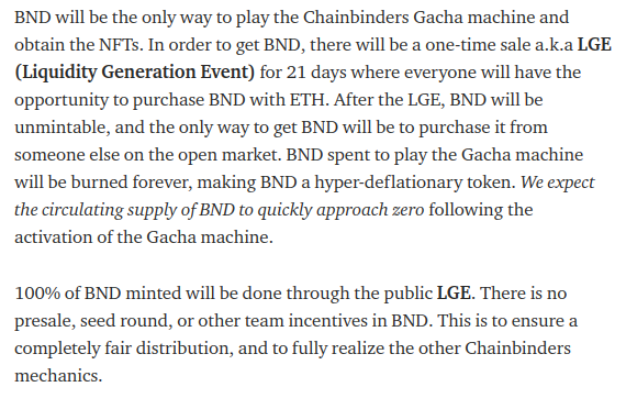briandcolwell's tweet image. .@chainbinders is establishing hyper-deflationary token:

To be able to deliver on all of the mechanics &amp;amp; game theory planned, #Chainbinders will use:
1) An original token known as $BND
2) A custom coded Gacha contract

🔥After the LGE, BND will be unmintable.🔥

#NFTs #NFT #LGE
