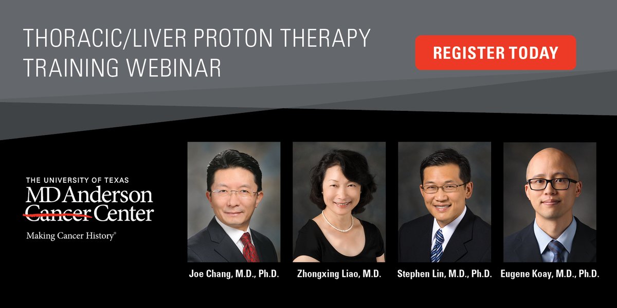 UTMDAnderson's tweet photo. It’s not too late to register. Join our experts from the MD Anderson Proton Therapy Center on April 29 and 30 for the Thoracic/Liver #ProtonTherapy training webinar: https://t.co/0VNijWkTMb @liao_zhongxing @SJFrankMD @RolaGeorges @brandongunn @EugeneKoay #EndCancer https://t.co/zBfyZkR6W6