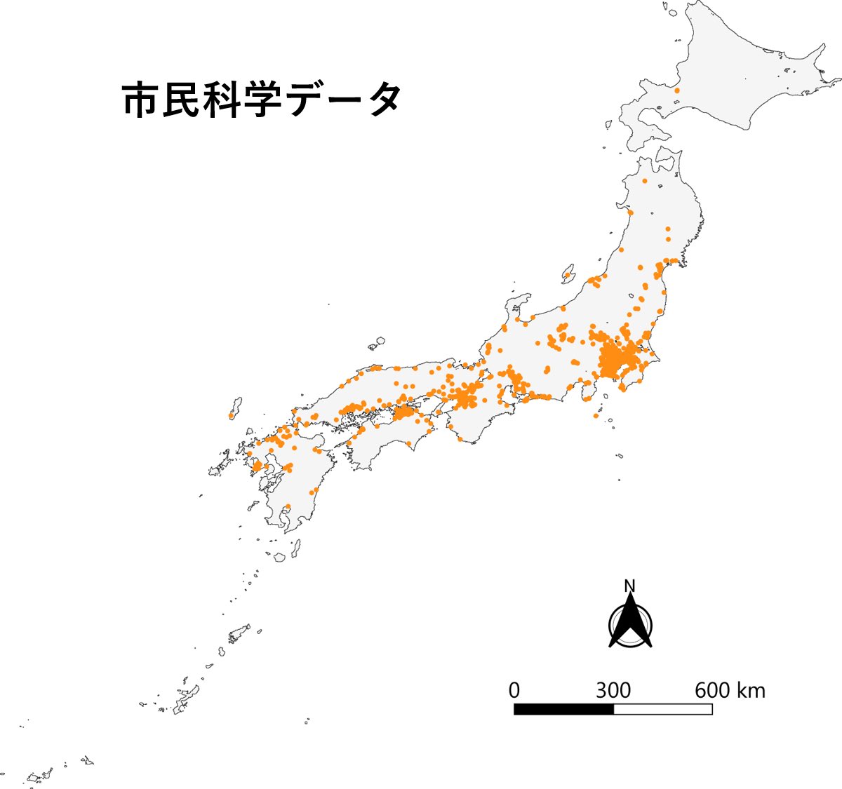 ナガミヒナゲシ分布調査 本研究では 2つのデータで分布調査を行いました 1つは皆様からいただいた市民科学データで もう1つはネットでダウンロードできる標本 観察データです 標本 観察データは521件で28 都道府県を検出した一方 市民科学データは