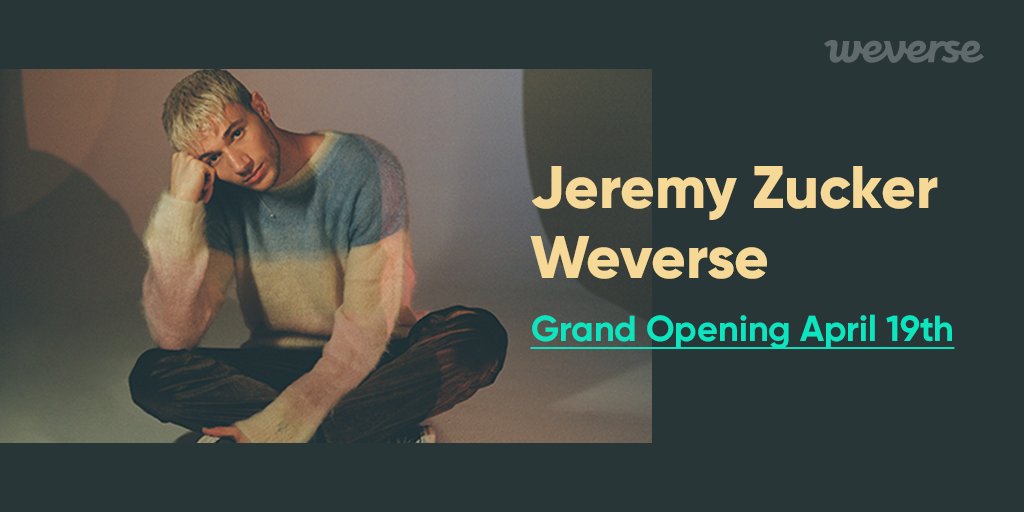 ✨Jeremy Zucker joins Weverse at 12 pm (KST), Mon April 19✨ 

Communicate with Jeremy Zucker thru #Weverse, the artist of Comethru, a beloved song with relatable lyrics and refined melody! 🙌

#JeremyZucker