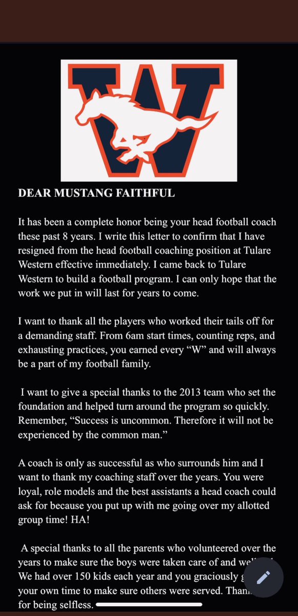 One of the best coaches in the Central Section Ryan Rocha is stepping down as the Tulare Western Mustangs Head Football Coach. 
Ryan did such an amazing job building the Mustangs into a tremendous program.
Tulare will certainly miss coaches passion for Mustangs football!