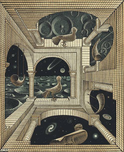 sanpeimihira エッシャーの絵に時々出てくる人面鳥にも似てるね。