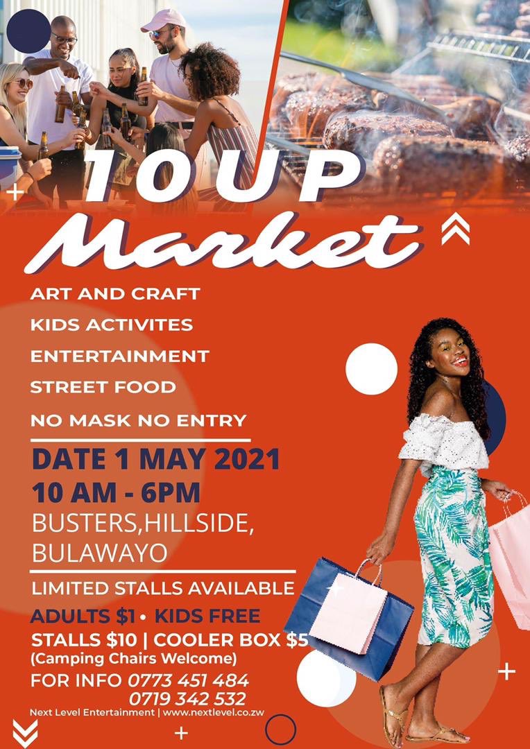 nextlevel_zw's tweet photo. The 10UP Market event is here! Visit us Saturday 1 May at Busters from 10am-6pm. There’s a wide variety of stalls to shop from. $1 gets you in and kids free! #redmarketsunday @redmarketsunday #market #nextlevelzw #kids #art #crafts #maskup #busters #bulawayo https://t.co/ePX9WmNttv