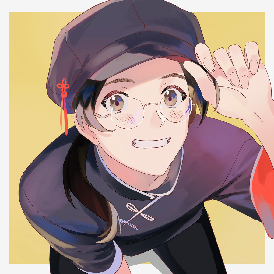 1boy male focus glasses hat smile solo chinese clothes  illustration images