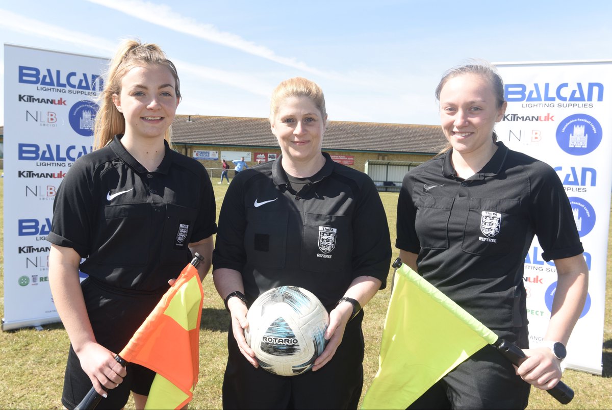 lincsleague's tweet photo. An historic marker in the Leagues history as we see an all female officials team in the League for the first time,  from Left - Right

Iona Lawson,   Jo MacKenzie (Referee),   Jessica Rousseau

for the game between  @TownSleaford and @GranthamTnAcad 
on the 17th April 202 https://t.co/uUkXiFGxc6