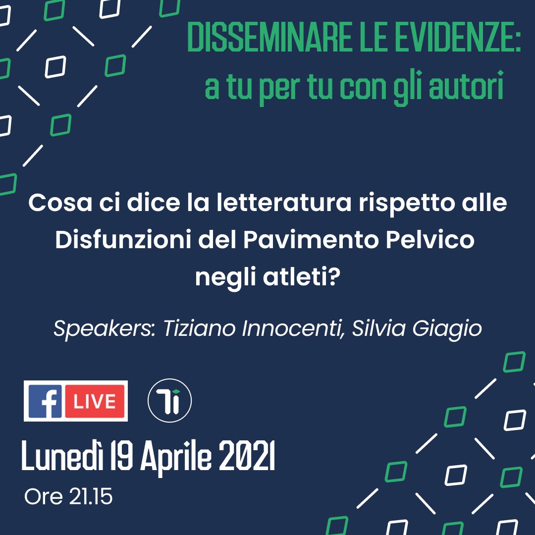 Ci vediamo domani sera in diretta Facebook con @silvia_gig per presentare i risultati della nostra #scopingreview.

TOPIC: Disfunzioni del #pavimentopelvico

INFO: tizianoinnocenti.com/disseminare-ev…