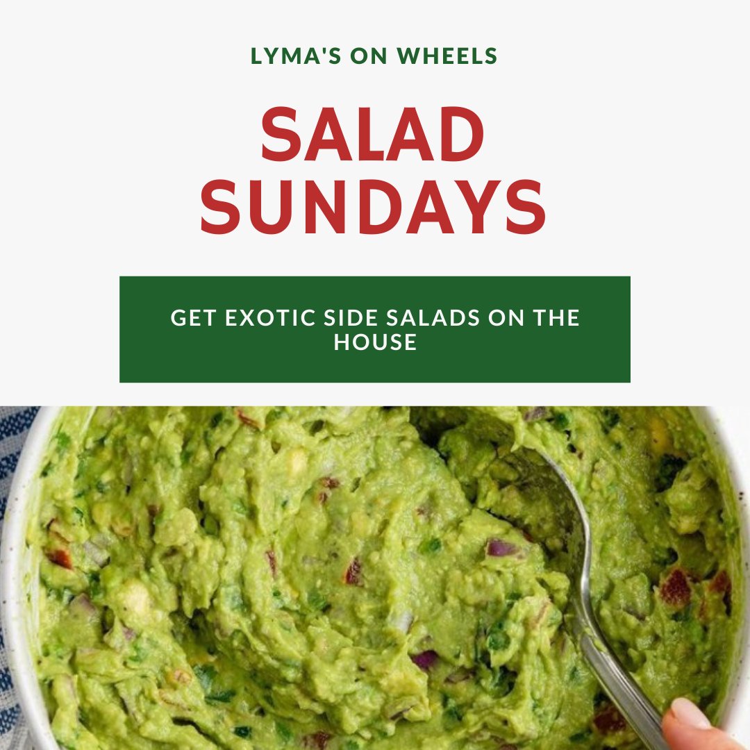 LymasonWheels's tweet photo. It's ✨ Salad Sunday ✨

Get free side guacamole for all orders placed today 😋 #lymasonwheels https://t.co/TiwE1q7vEl