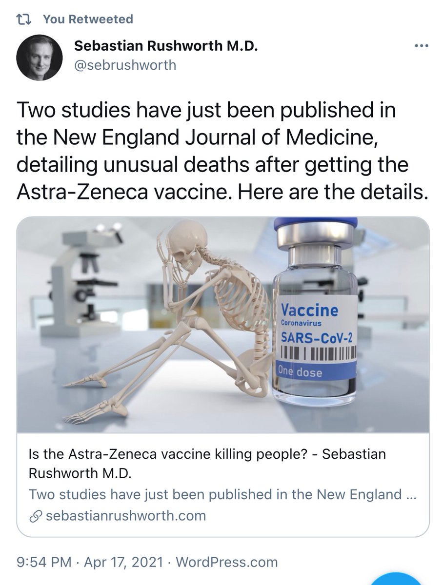 16/x Another great article by Dr  @sebrushworth Is the Astra-Zeneca vaccine killing people? https://sebastianrushworth.com/2021/04/17/is-the-astra-zeneca-vaccine-killing-people/