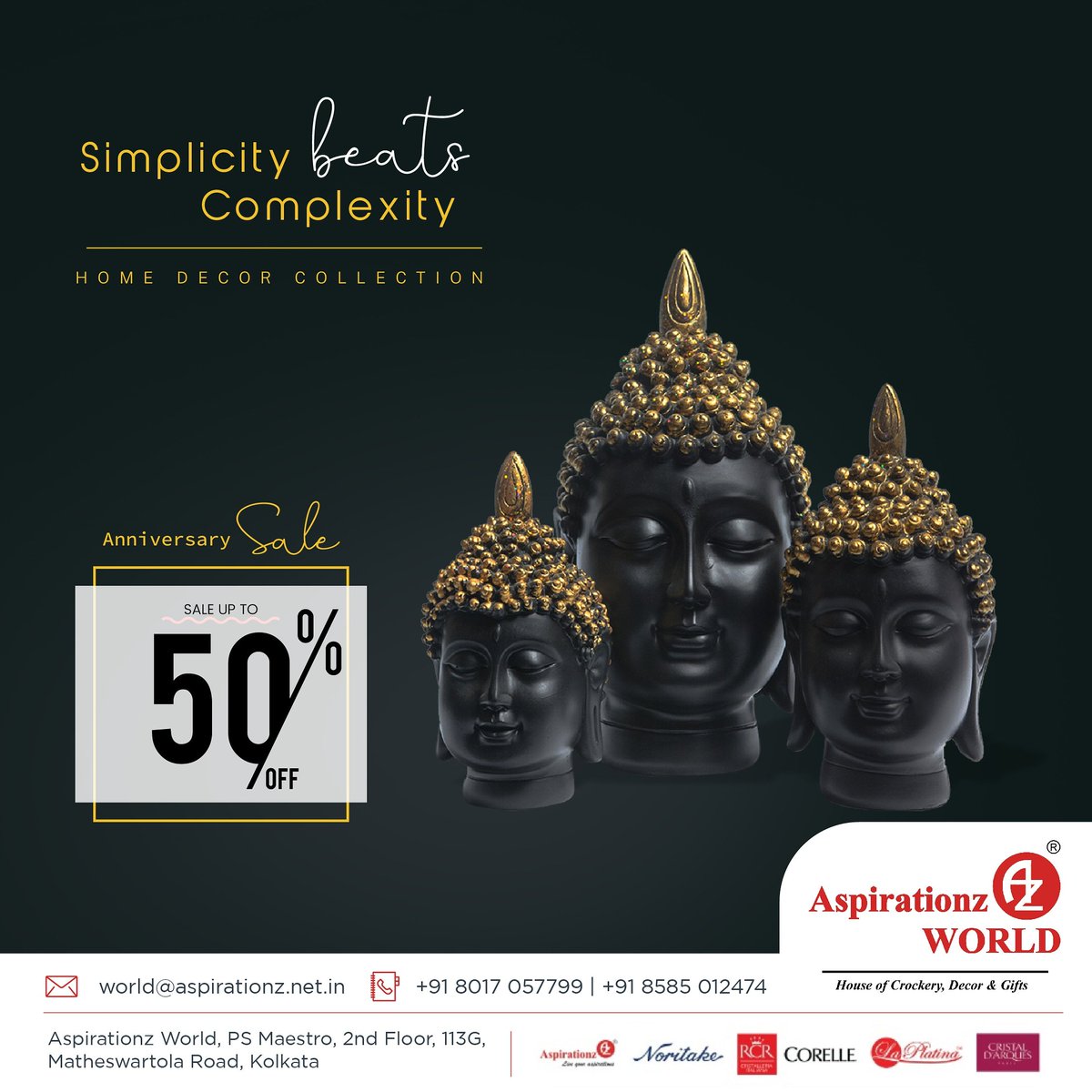 A Sale you can't resist!
Aspirationz World brings anniversary sale-Upto 50 percent off! 

A store where simplicity means complexity- exclusive Home Decor Collection.

#aspirationzworld #crockeryunit #crockeryunitdesign #crockeryindia #dinewares #dineware #3rdanniversarysale