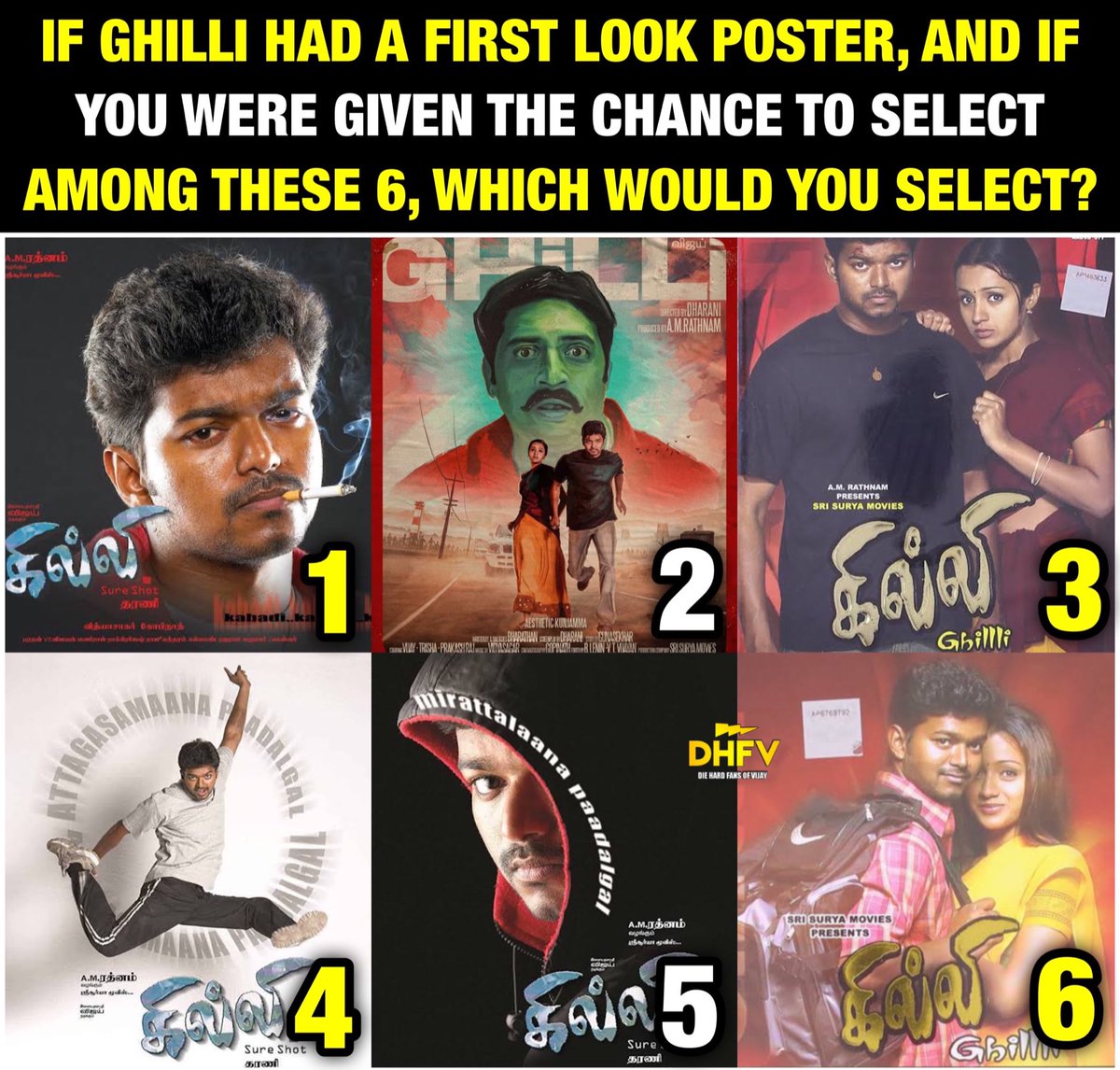 LetsCineVerse's tweet photo. Which would you select? 🤔 

#Ghilli #Master #Thalapathy65 @Vijay65TheFilm @actorvijay https://t.co/1w4Bz52ud6