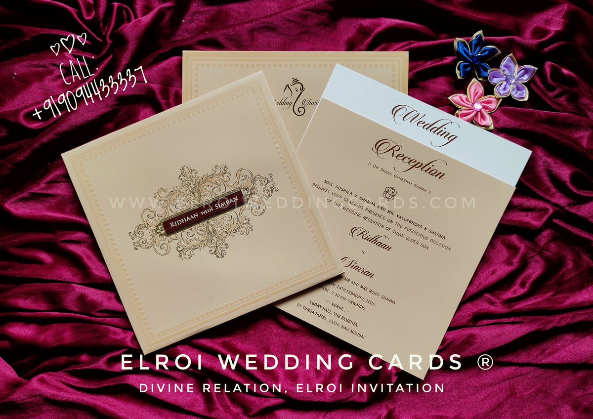 ElroiCards's tweet photo. Creame Base invitation | Card &amp; Cover Border design  Watermark print and Emboss | Card front floral design Gold foil and Emboss , Couple names Spl Wood engraved | Two inserts default text Print.

#cream #creambaseinvitation #weddingcard #weddinginvitationcard #designerweddingcard https://t.co/rHBpGlmFed