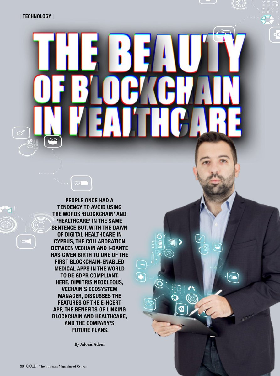 im_dimneo's tweet photo. “Featuring Gold, The Business Magazine Of Cyprus -April 2021 Issue; Discussing E-HCert and the role of blockchain in healthcare” Runs only on #VeChain $VET @vechainofficial @Goldnewscy @inbusiness_ https://t.co/FdMrP4JHnx