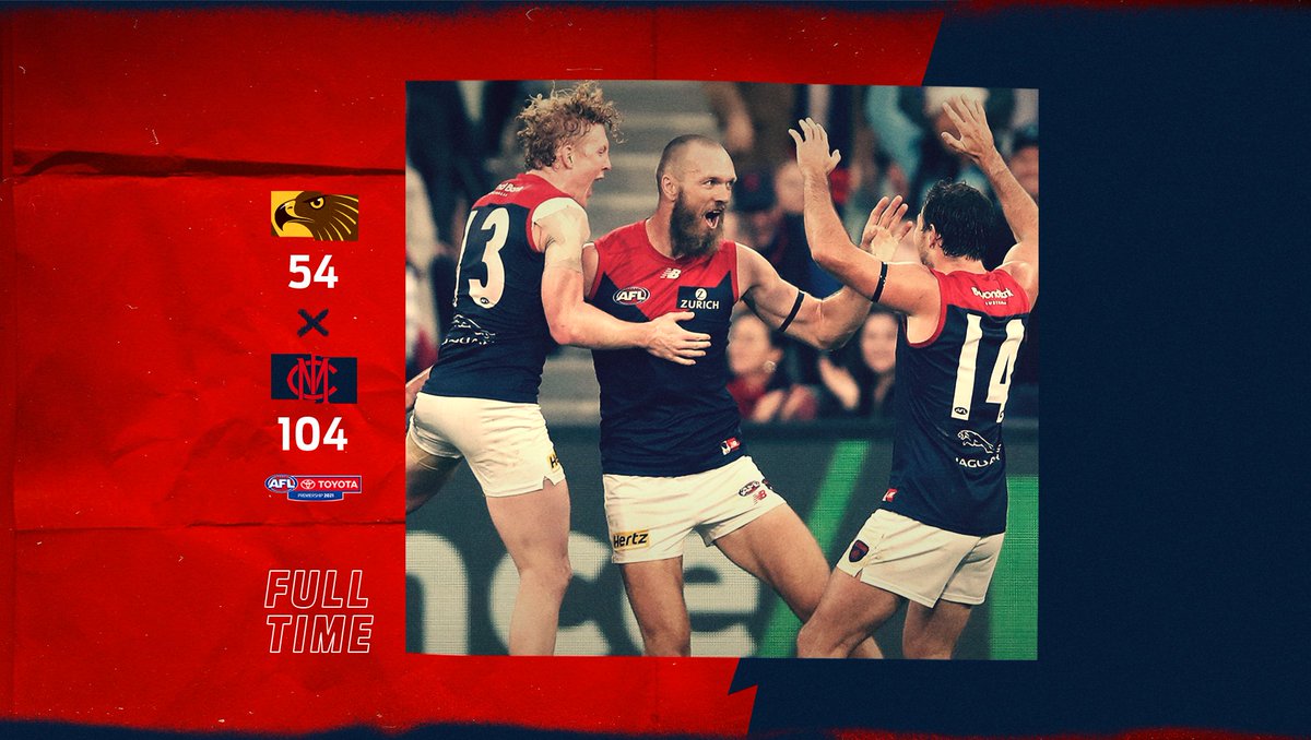 melbournefc's tweet photo. FT |

Five and zip. 🤩

#FiredUp | #AFLHawksDees https://t.co/sLcxActflh