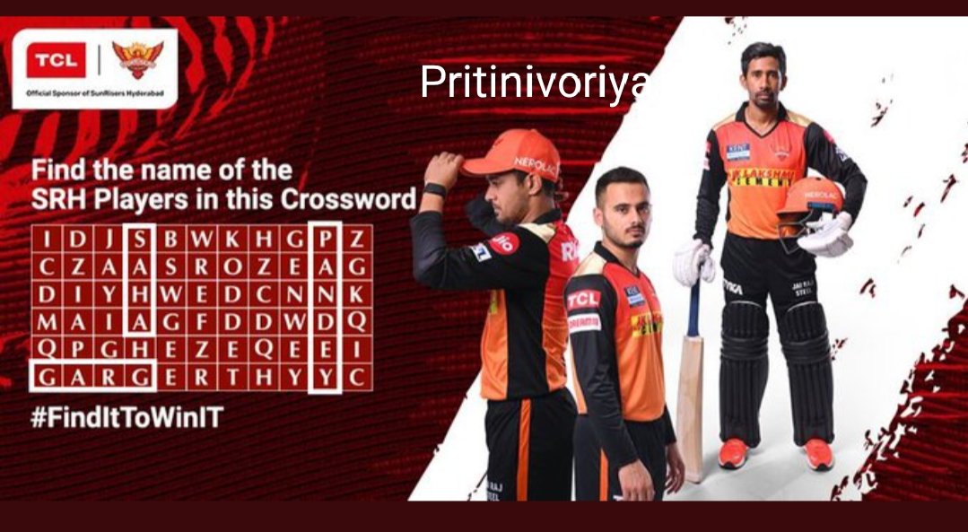 PritiNivoriya's tweet photo. @tcl_india #RiseAboveTheHorizon #FinItToWinIt
I found ๐๐โ๏ธโ๏ธ๐ฅณ๐ณ๏ธโ๐
1. Saha
2. Garg
3. Pandey
@tcl_india @SunRisers
Join
@invisibleindra1 @BirjuDamani @aakash_beast786 @sengodan4 @Subrata37606833 @Rahulrahs https://t.co/xSSxlTpVKh