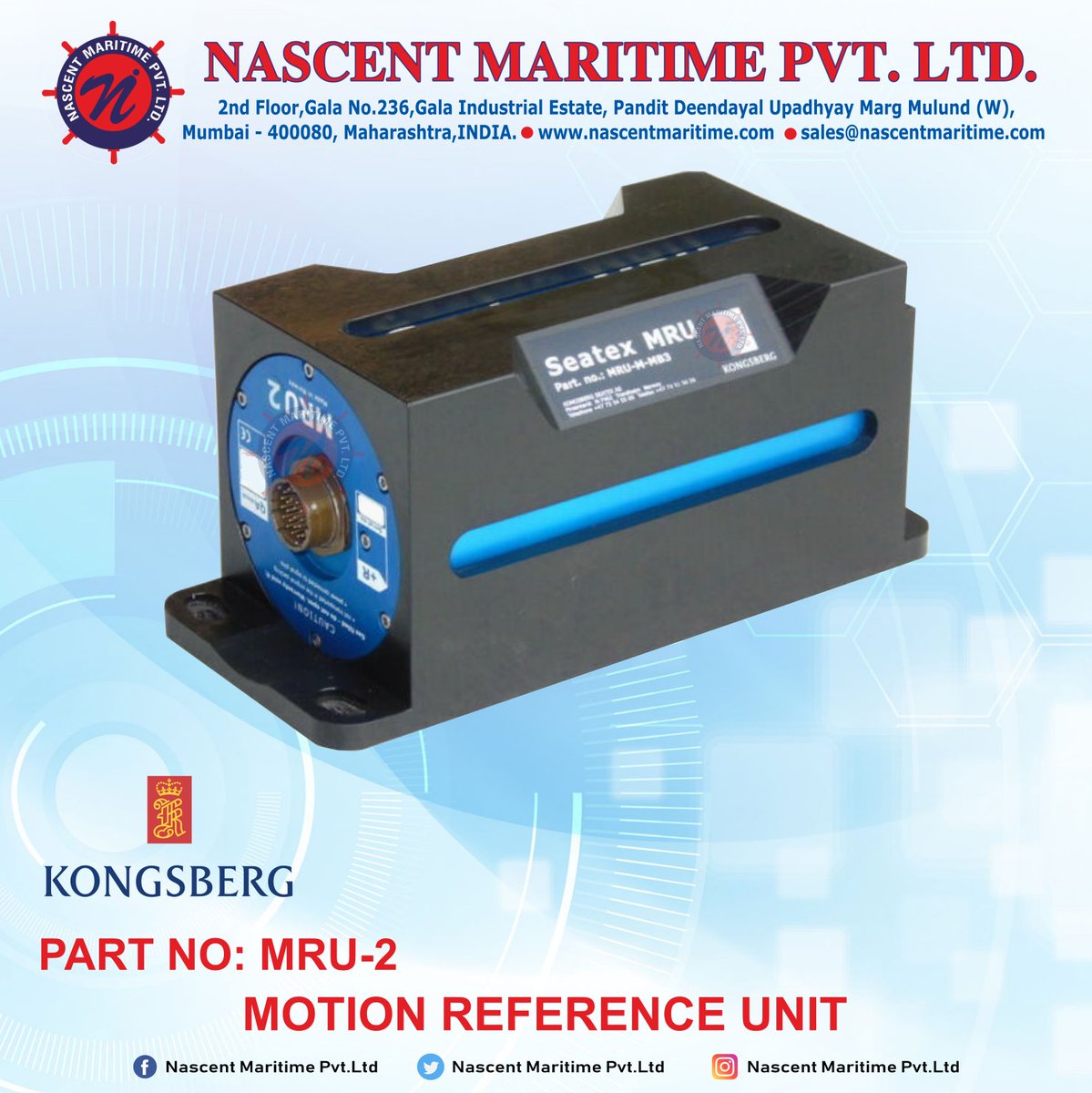 nascentmaritime's tweet photo. MAKER:-KONGSBERG
MOTION REFERENCE UNIT
PART NO:-MRU-2

WEBSITE:- https://t.co/0aKtPY7AhU
For any inquiry do connect to us at sales@nascentmaritime.com

#nascentmaritime #nascent #maritime #nascentmaritimepvtltd #nmpl #shipping #filters #detectors #AVR #kongsberg #MRU #India https://t.co/YA4shhiz9r