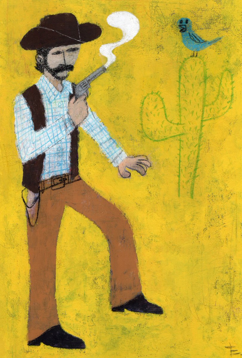 まつうらたくろう ガンマン イラスト イラストレーター オリジナル アクリル 絵 ガンマン 西部劇 カウボーイ ピストル Gunman Cowboy アート アートワーク アーティスト イラストレーション Illustration Illustrator Art Artwork