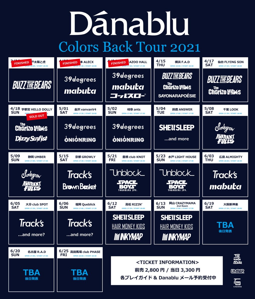 tops_inc's tweet photo. [🎉ライブ情報🎉]
2021年6月5日(SAT)@おおいたclubSPOT

Danablu Colors Back Tour 2021
 ◼︎出演 Danable・Track's・他
OPEN17:30/START18:00

■ライブチケット
前売り¥2,800- 当日¥3,300-(別途1ドリンク¥600)

◎ライブチケット販売◎
■e+
#Danable
#Tracks https://t.co/mi95EwJSec