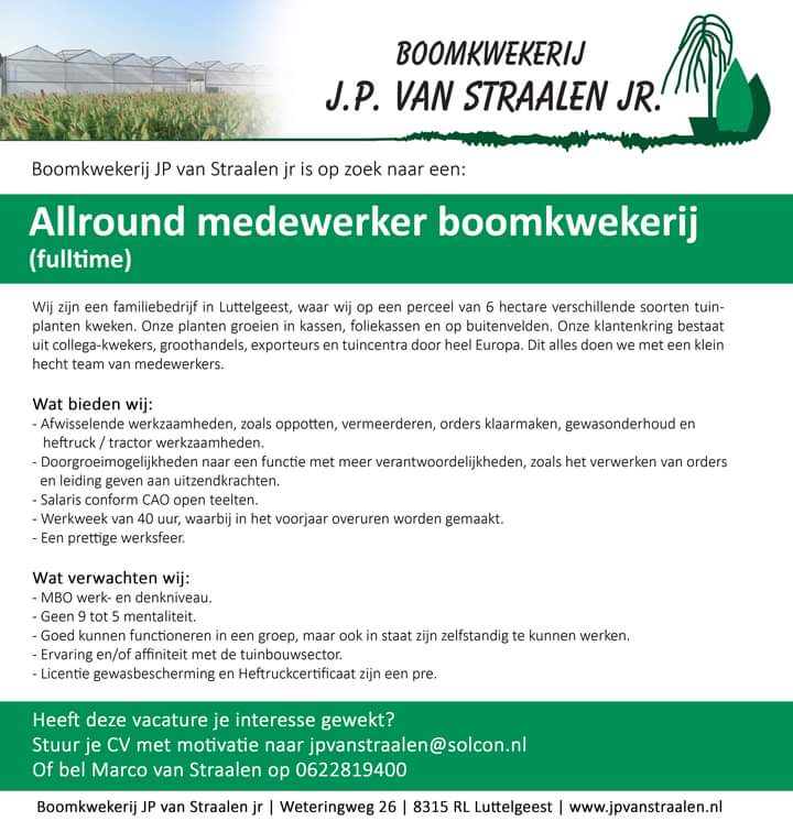 ❗️ MEDEWERKER GEZOCHT ❗️

Lijkt het jou wat om ons bedrijf te komen versterken?

Neem dan contact met ons op via onderstaande gegevens! 

Ken jij degene die bij ons zou passen?

Tag die persoon! 👇

Delen wordt gewaardeerd!