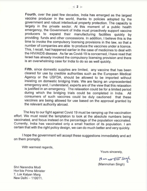 ndtv's tweet photo. Ex-PM Manmohan Singh writes to Prime Minister Modi, suggests measures to tackle #COVID19 surge across India https://t.co/D5iN0L9BQU