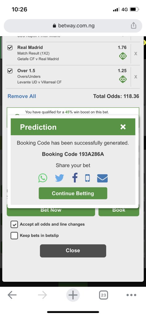 SakasticBET's tweet image. Well analyzed ACCA on @BetwayNigeria 
Booking codes💥🍏

100 odds.     -193A286A
25 odds.       -193A2FB1
12 odds        -193A32EB
4 odds.         -193A57B6

Bet here 👉🏽 bit.ly/2zJNFvQ
Promo code - SAKASTIC

🚨10X refund if one game let’s us down! @Mrbankstips