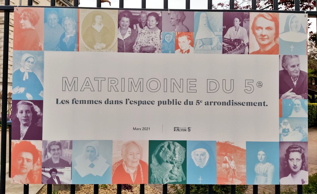 ChopelinP's tweet photo. À ne pas manquer sur les grilles du parc de @Mairie5Lyon, une très instructive galerie de 29 portraits de femmes ayant marqué l'histoire de l'arrondissement. Essentiellement des religieuses et des résistantes de la 2e GM, choix reflétant les héritages mémoriels locaux. 1/2 https://t.co/1JLPia6g9a