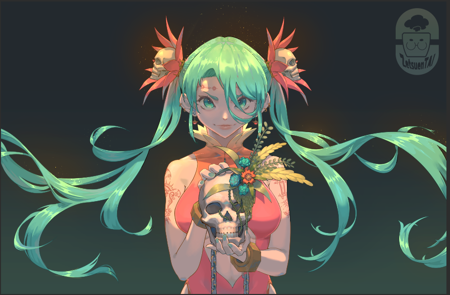 初音ミク「Miku x Flowers&amp;Death
#初音ミク #HatsuneM」|絶缘体のイラスト