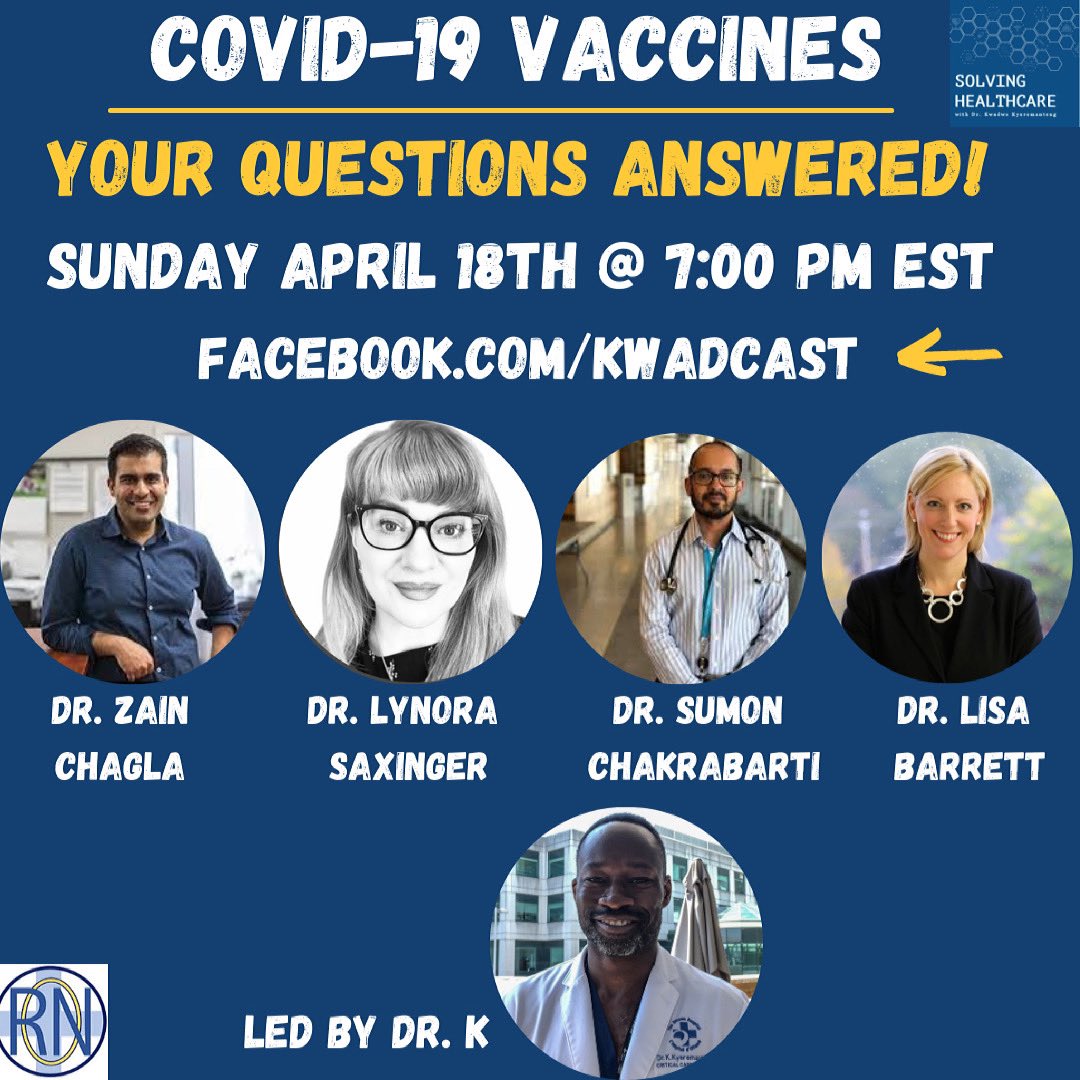 Solving Healthcare (@kwadcast) on Twitter photo Tune in TONIGHT 7 PM EST: Facebook.com/Kwadcast. We have an expert panel of infectious disease physicians ready to answer ALL of your COVID-19 vaccine questions. Drop your q’s below. Please share with your friends, family and colleagues. Don’t miss it! <a href="/kwadwo777/">Kwadwo Kyeremanteng</a> Tune in TONIGHT 7 PM EST: Facebook.com/Kwadcast. We have an expert panel of infectious disease physicians ready to answer ALL of your COVID-19 vaccine questions. Drop your q’s below. Please share with your friends, family and colleagues. Don’t miss it! <a href="/kwadwo777/">Kwadwo Kyeremanteng</a>