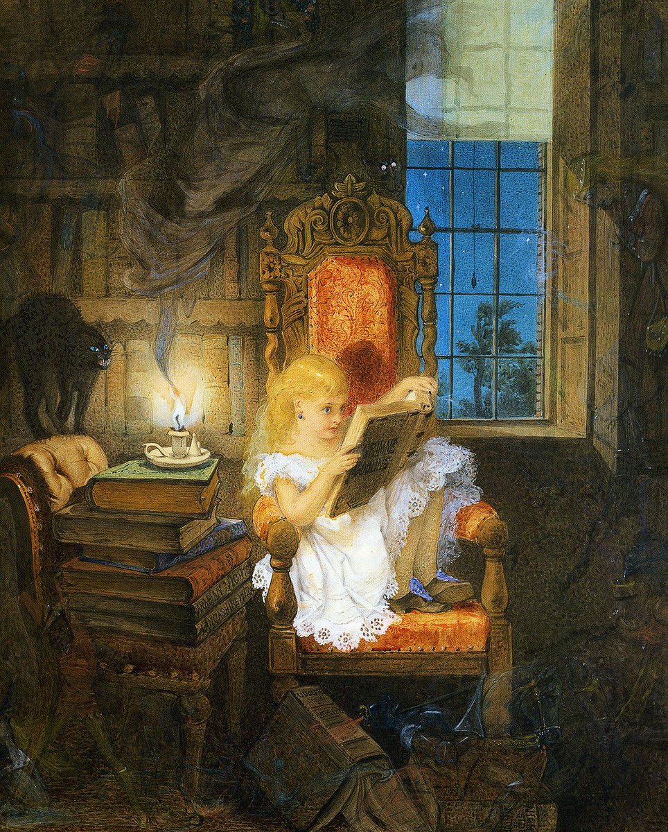 PreRaphSoc's tweet photo. Creepy creatures by candelight, Adelaide Claxton's highly atmospheric 'Wonderland' (c.1870) for this week's #SisterhoodSunday and part two of #StorybookSunday https://t.co/ohv8UlEfLe