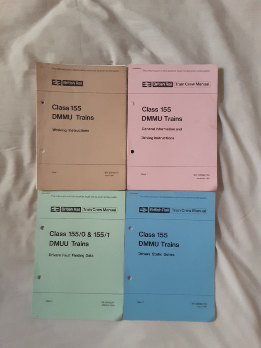 WilliamWardale's tweet image. British Rail class 155 manuals 
Working Instructions Issue 1 August 1987
General Information &amp;amp; Driving Instructions Issue 1 September 1987
Drivers Fault Finding Data Issue 1 March 1990
Drivers Static Duties Issue 1 August 1987
#britishrail #workinginstructions #class155