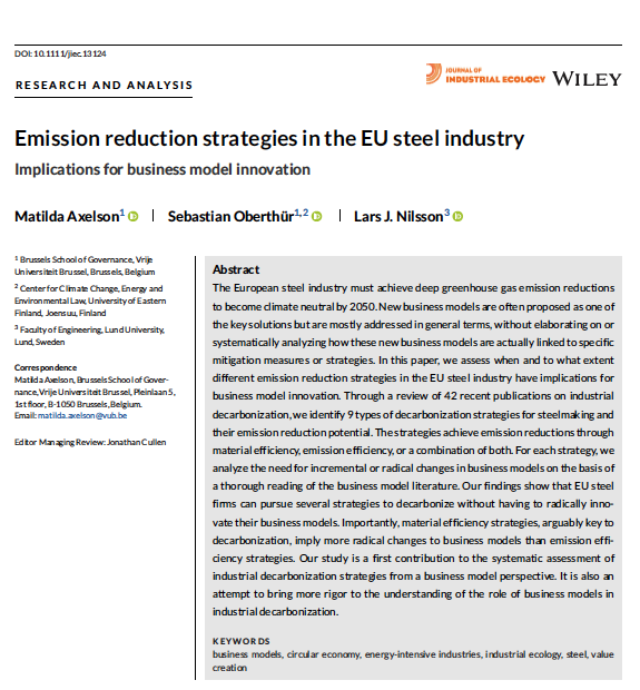Matilda Axelson (@matildaaxelson) on Twitter photo ๐ข PUBLICATION!๐คฉ Our article
"#Emission reduction strategies in the #EU #steel #industry: Implications for #businessmodel #innovation"
by <a href="/MatildaAxelson/">Matilda Axelson</a>, @OberthuerSeb & Lars J Nilsson was just published in <a href="/JIndEcol/">Journal of Industrial Ecology</a> ! ๐ฅณ
doi.org/10.1111/jiec.1โฆ Thread: (1/13) โฌ๏ธ ๐ข PUBLICATION!๐คฉ Our article
"#Emission reduction strategies in the #EU #steel #industry: Implications for #businessmodel #innovation"
by <a href="/MatildaAxelson/">Matilda Axelson</a>, @OberthuerSeb & Lars J Nilsson was just published in <a href="/JIndEcol/">Journal of Industrial Ecology</a> ! ๐ฅณ
doi.org/10.1111/jiec.1โฆ Thread: (1/13) โฌ๏ธ