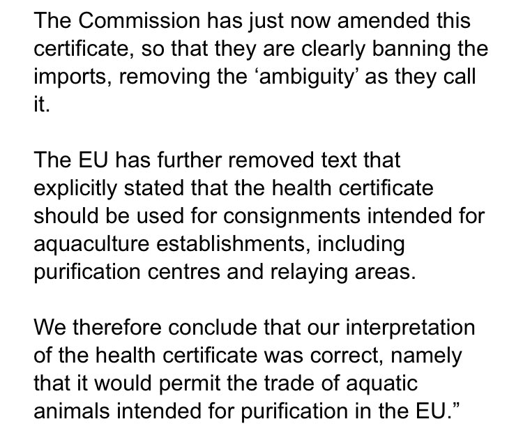 . @Defra enlarged on the Environment Secretary’s claim the the EU had recently changed the rules to prevent export of live bivalve molluscs from Class B waters in this blog: