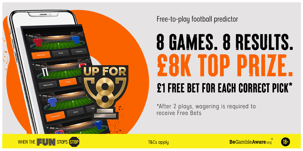 888sport Free Football Predictor - 8 Games, 8 Results, £8K Top Prize