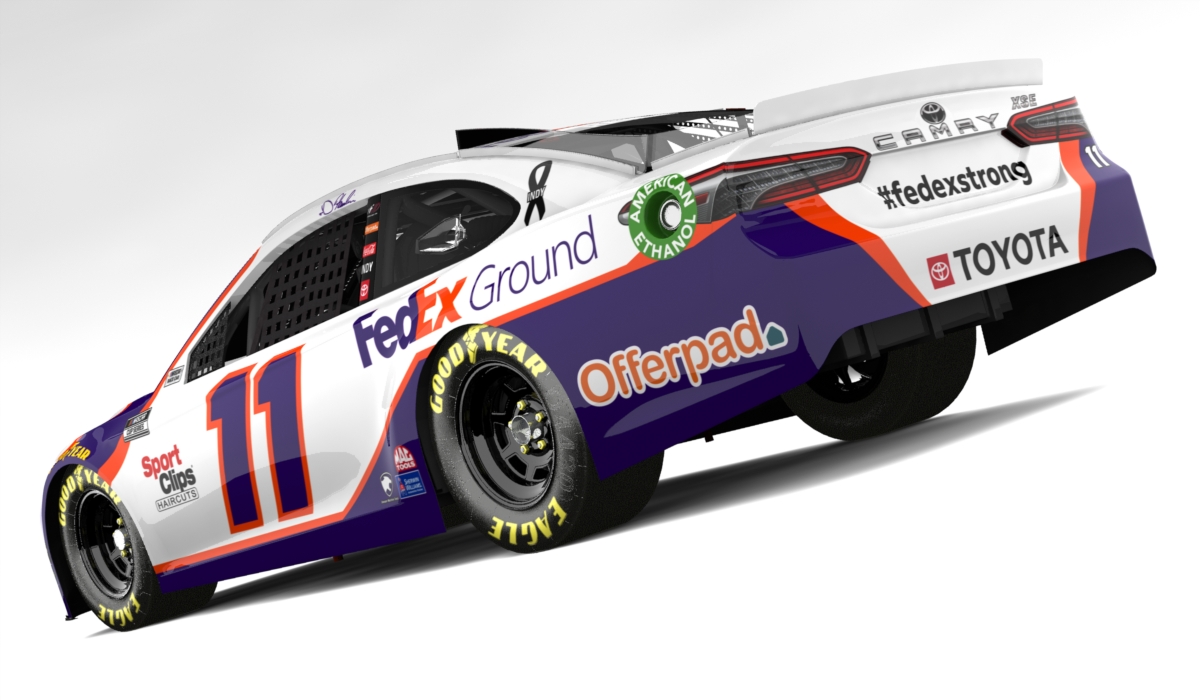 dennyhamlin's tweet photo. Racing for our @FedEx family today and thinking especially of the Indianapolis team members. Stay #fedexstrong 💜 https://t.co/auwGlD3TtZ