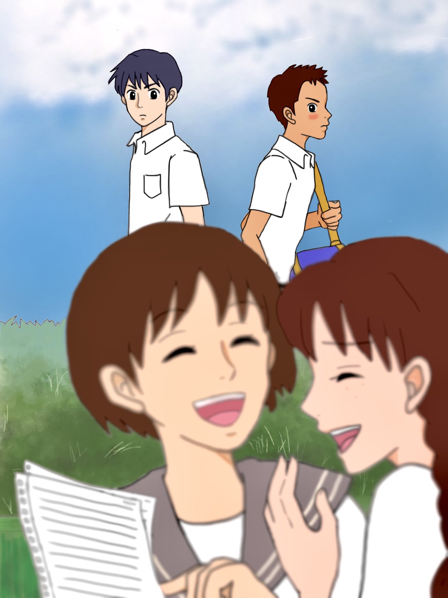Twitter 上的 Niw 耳をすませばが大好きです 小学生の頃に 友だちと 中3の夏に図書館に通えば 聖司くんと出逢えるかな と楽しみにしていたのに それを高校生になってから思い出したダメな私たち 耳をすませば スタジオジブリ イラスト ファンアート