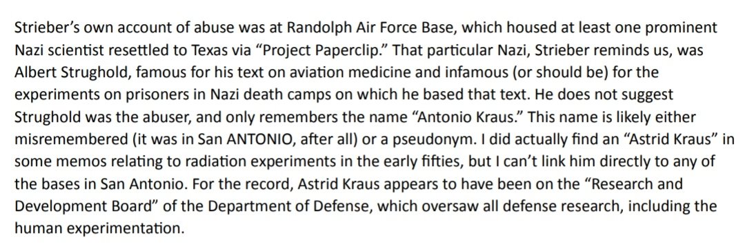 Anyway, back to Striebers childhood. He remembers abuse at Randolph Air Force Base, Texas as a child. He became sick as a part of whatever was happening to him at the Brooke Medical Center in Houston. Which has some very interesting iconography.