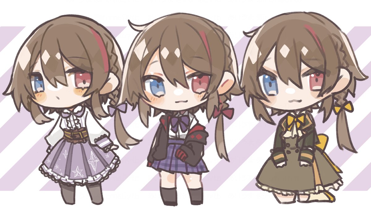 heterochromia red eyes chibi blue eyes skirt brown hair braid  illustration images