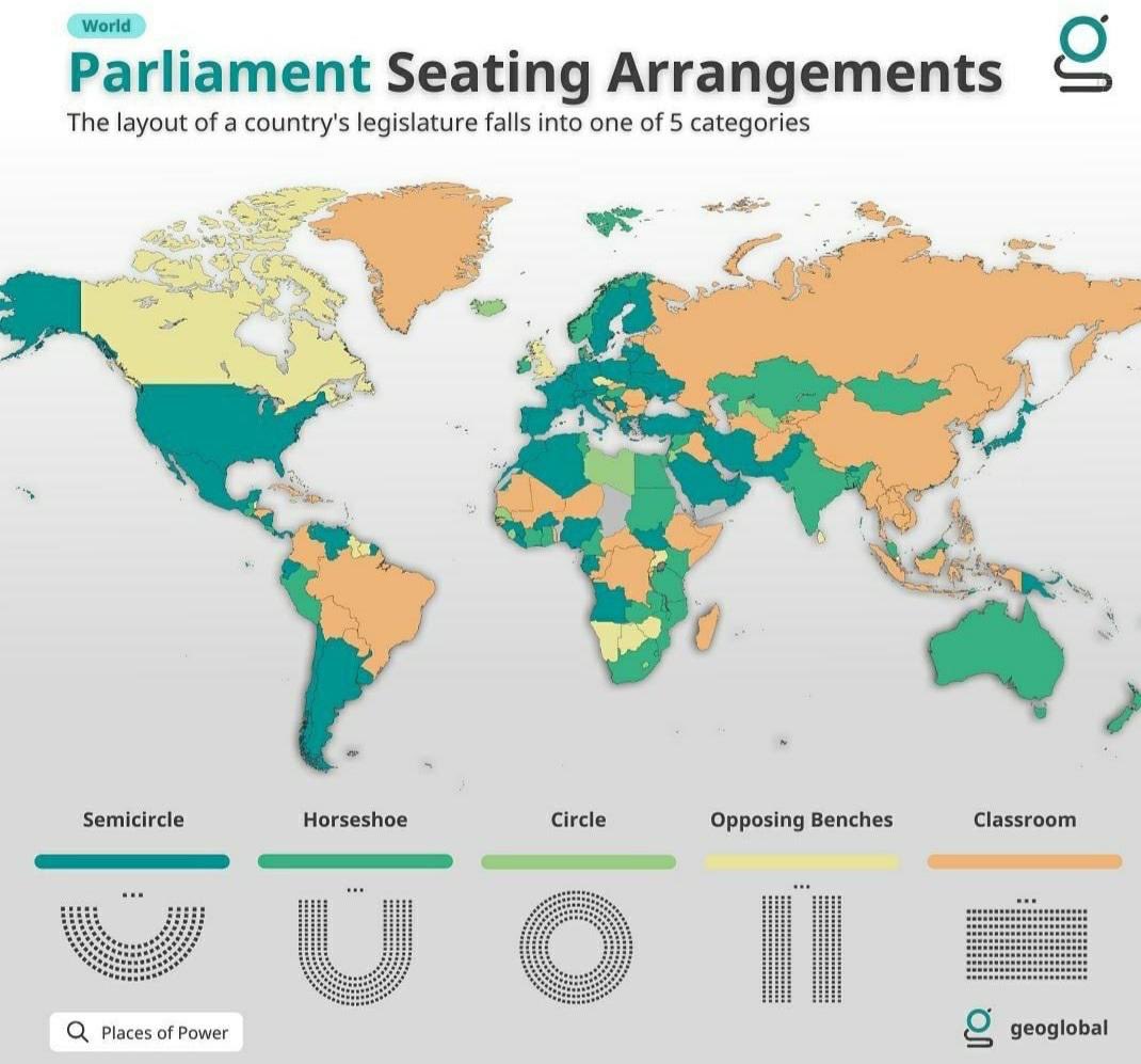 So much diversity in the layout of the world’s legislatures. #dataviz Source: reddit.com/r/MapPorn/comm…