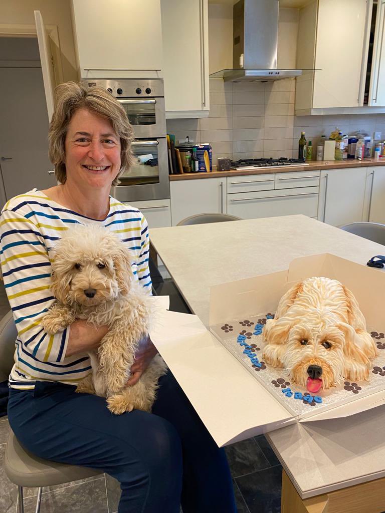 Dannythefink's tweet image. Happy birthday Isaac. The amazing Izzy Chaplin made this cake of our puppy. She is so talented and takes commissions for all sorts of cakes instagram.com/fabcakesbyizzy… Here is Isaac with his cake and also Eden and @nickyconnor1