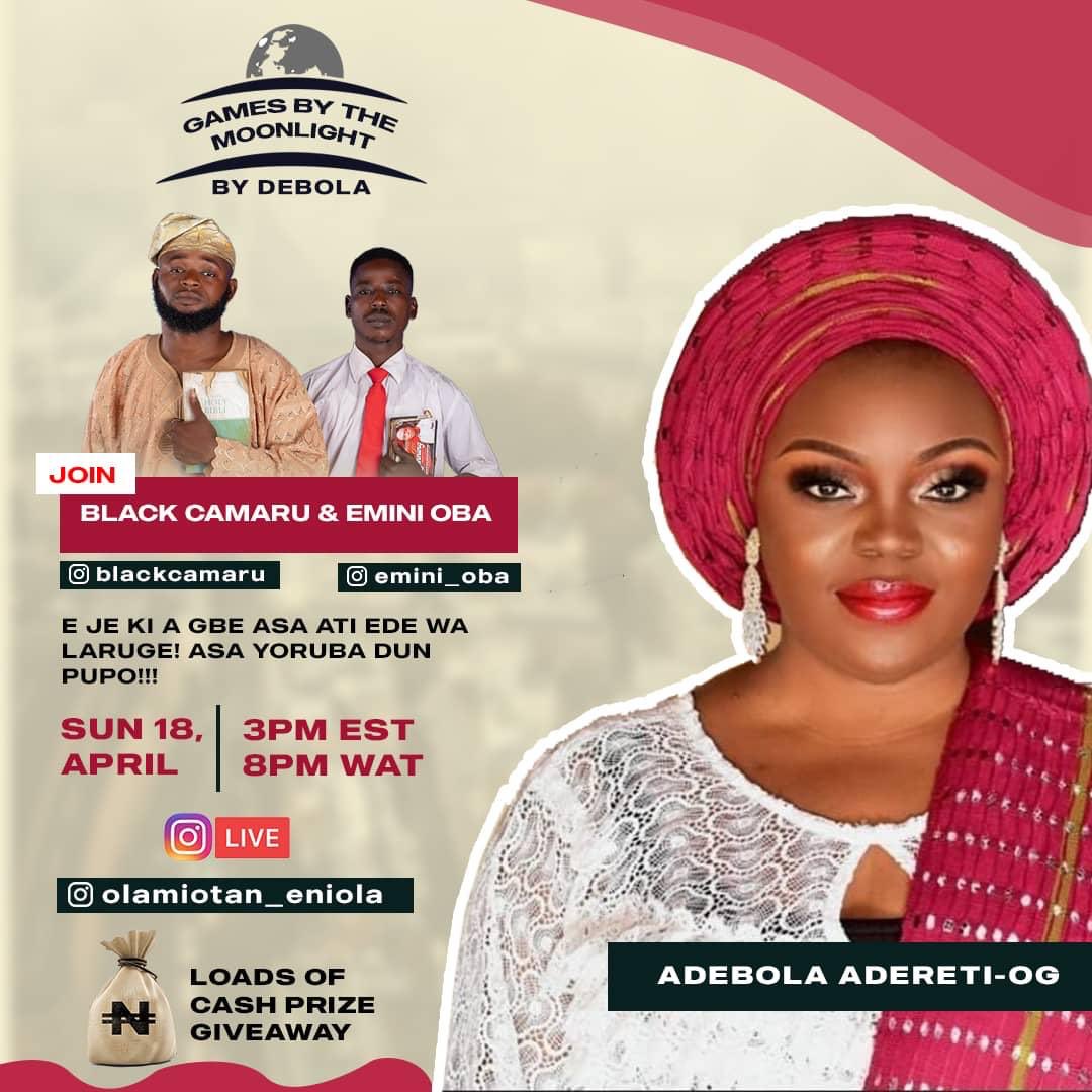 Join me and @Olamiotan_eniola live! As we discuss yoruba culture. With cash giveaways
3PM EST / 8PM WAT