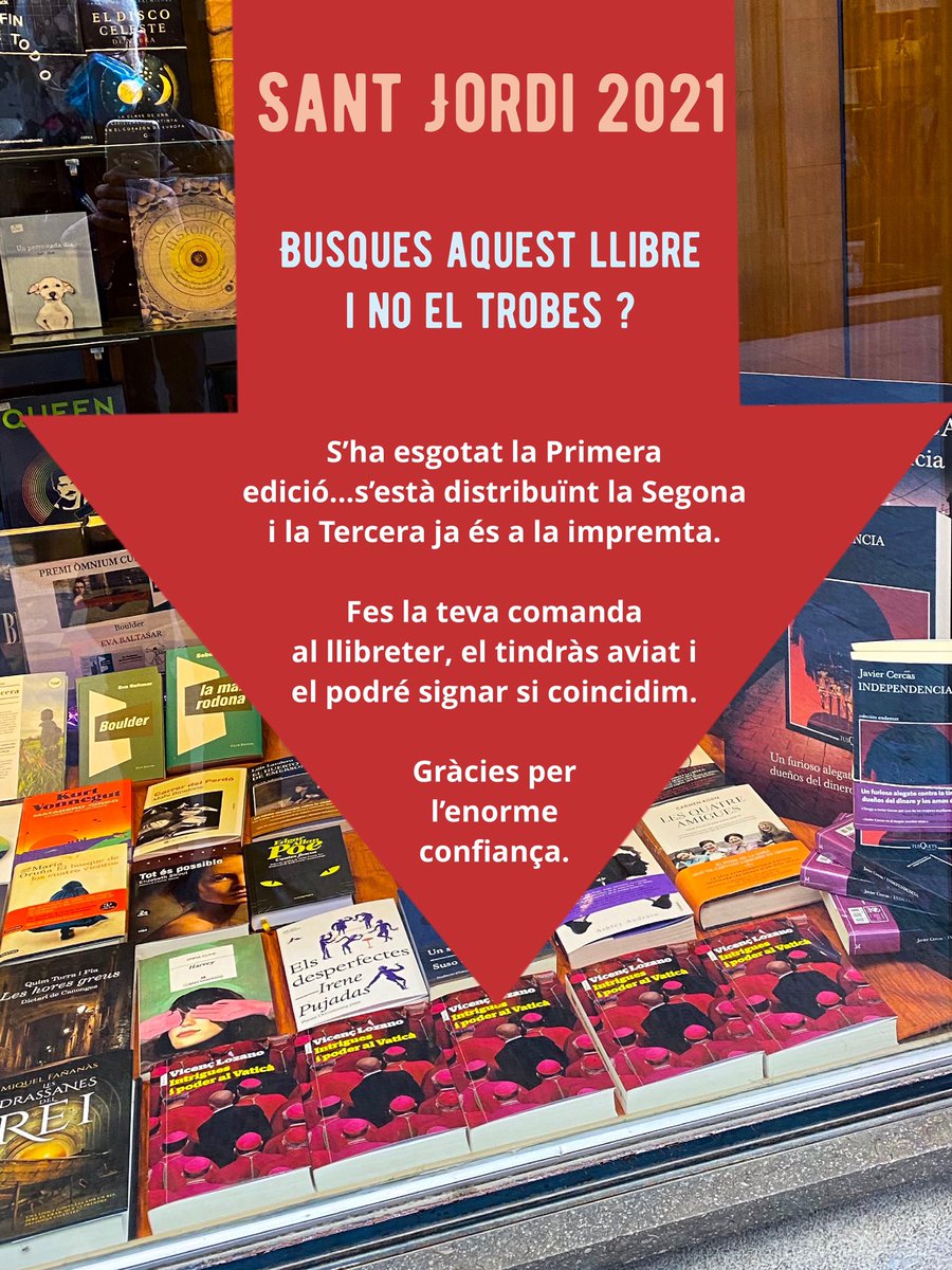 vicenslozano's tweet photo. No trobes el llibre ? #SantJordi2021 #SantJordi #llegirencatala #llegir #santjordiacasa #vaticano #PapaFrancisco #periodistes #llibreries #llibreriesdecatalunya #gremieditors #Ed_Portic #Grup62 https://t.co/LstRybHEra